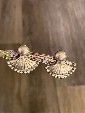 Vintage Native American Sterling Silver Fan Screw Back Earrings Rare